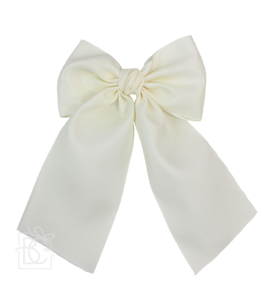 Opaque Satin Bow w/Euro Knot & Tails On Alligator Clip
