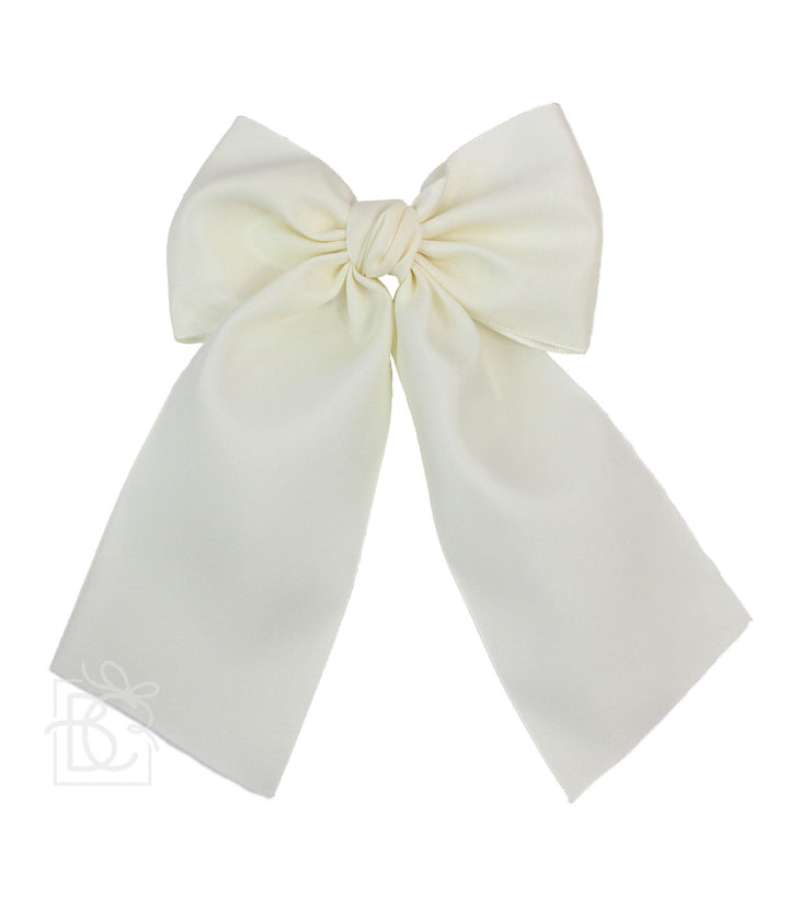 Opaque Satin Bow w/Euro Knot & Tails On Alligator Clip