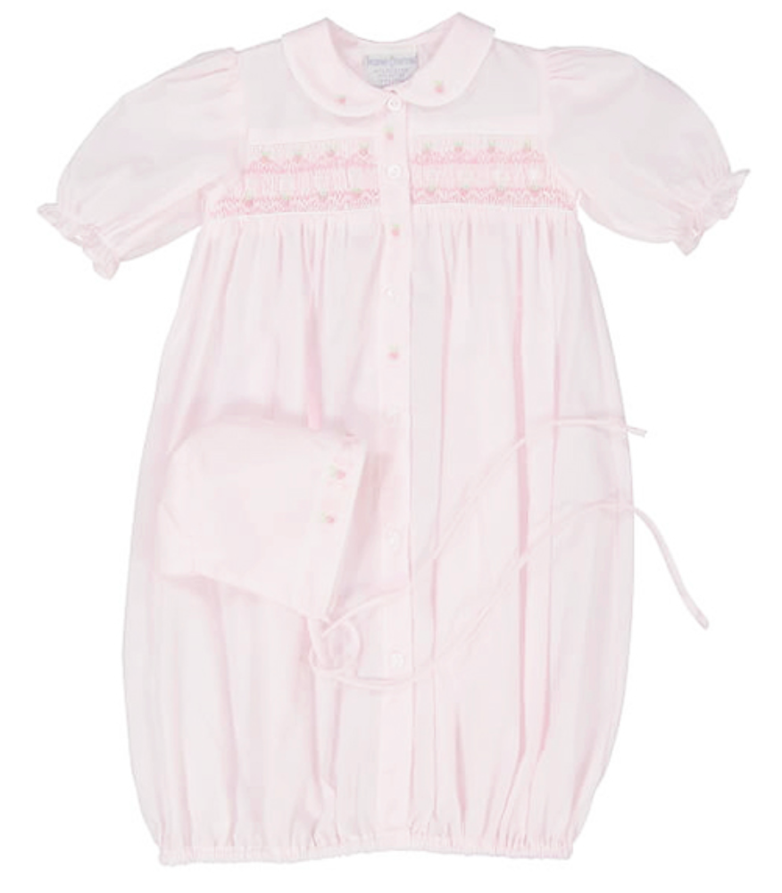 Ribbon Smocked Take Me Home Gown w/Bonnet