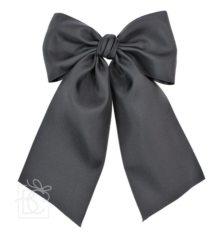 Opaque Satin Bow w/Euro Knot & Tails On Alligator Clip