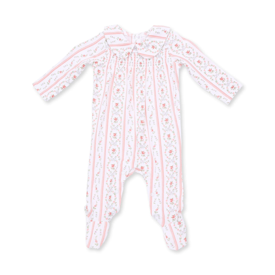 Marnie Rosebud Stripe Smocked Peter Pan Snap Footie