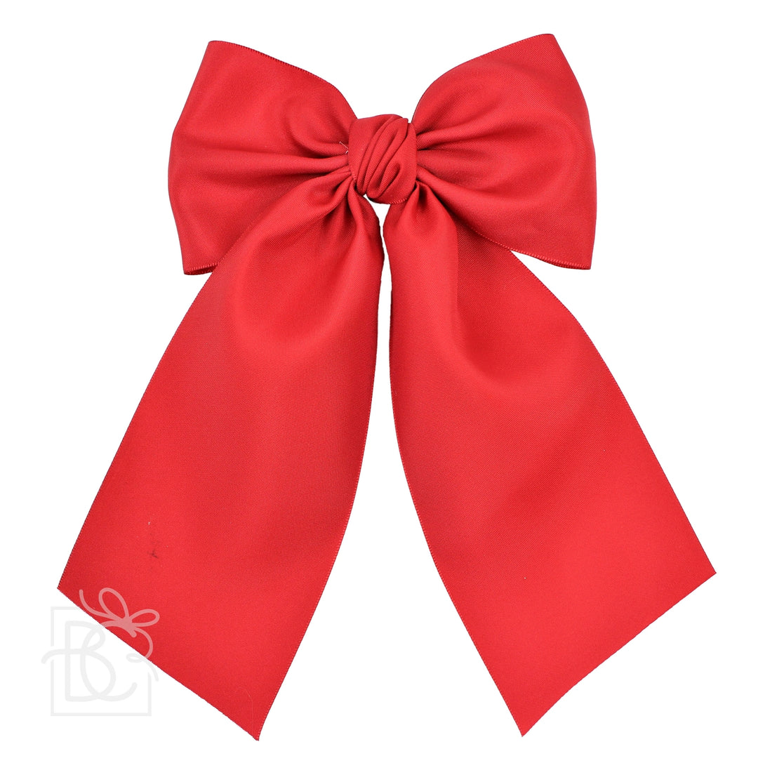 Opaque Satin Bow w/Euro Knot & Tails On Alligator Clip