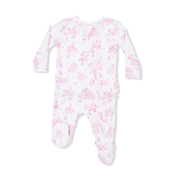 Puppy Toile 2 Way Ruffle Back Zipper Footie