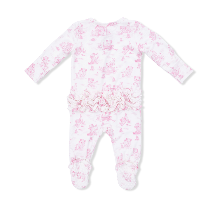 Puppy Toile 2 Way Ruffle Back Zipper Footie