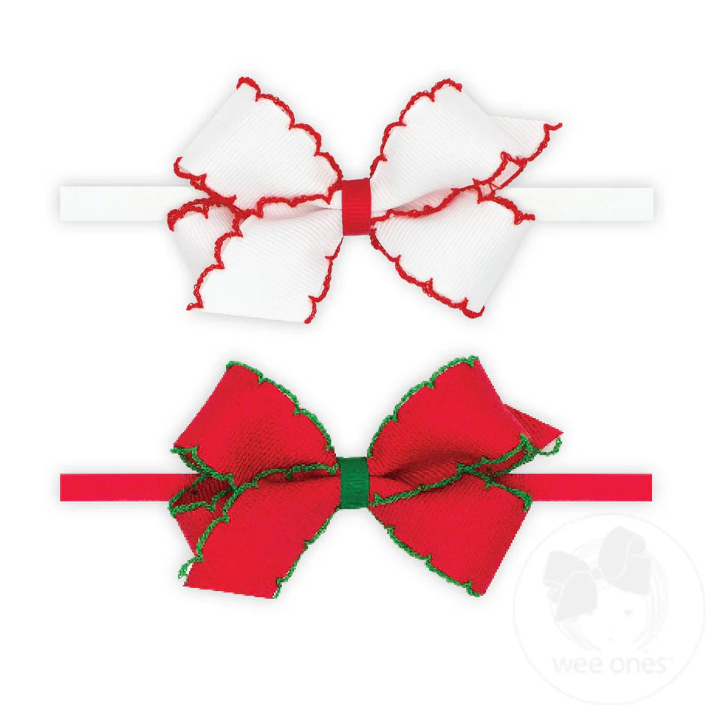 Two Mini Moonstitch Grosgrain Bows on Skinny Nylon Band